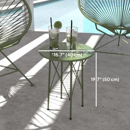 Outsunny 15.7" Round Garden Table with Floral Cut-Out, Steel Balcony Side Bistro Coffee Table, Outdoor Furniture with Adjustable Feet for Patio Garden, Green — view 2