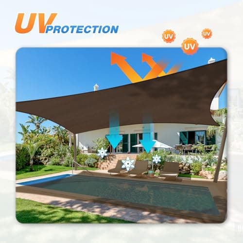 TANG 16' x 16' Sun Shade Sail Rectangle Outdoor Canopy UV Block Sunshades for Patio, Square Shade Cloth for Backyard Porch Deck Garden Pergola Cover, Brown — view 3