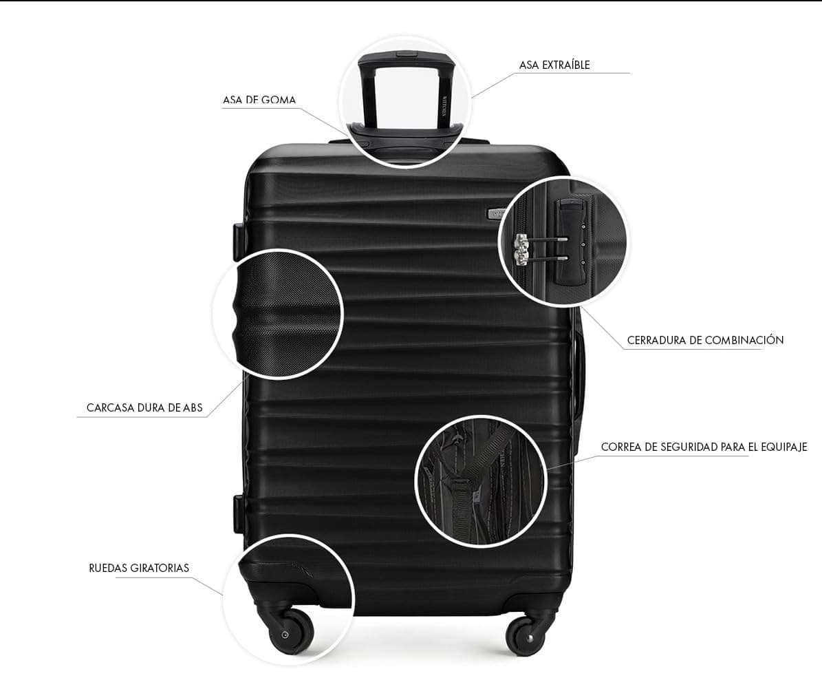 WITTCHEN Maleta Grande Trolley ABS rígido para facturación con 4 Ruedas giratorias Cerradura de combinación asa telescópica Groove Line Negro Ryanair/Vueling/Iberia/easyJet/Iberia Express — view 12