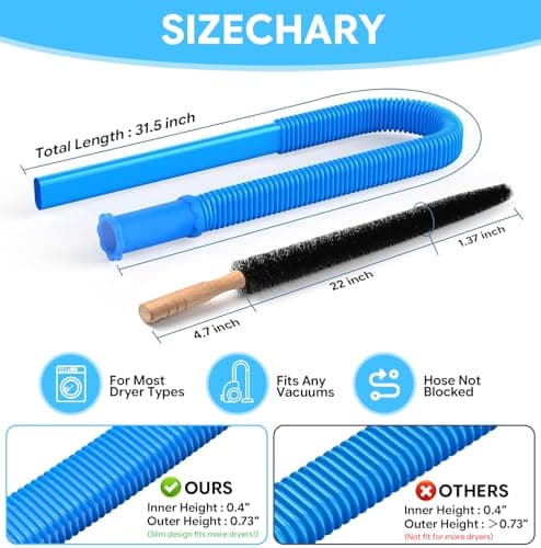 Dryer Vent Lint Cleaning Kit: 2-Pieces Universal Vacuum Attachment Brush Solution for Homeowners - Dryer Hose Vent for Lint Removal Use — view 3