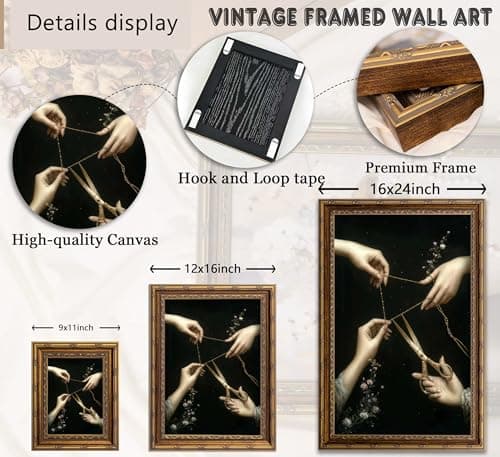 Vintage Gold Framed Thread of Life Wall Art, Victorian Moody Gothic Canvas Print, Dark Academia Wall Decor, Mystical Greek Mythology Painting Picture, Witchy Poster Artwork for Living Room Bedroom — view 2