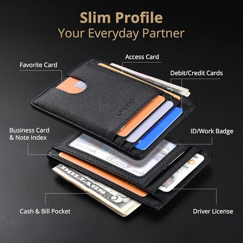 Buffway Slim Minimalist Front Pocket RFID Blocking Leather Wallets for Men Women - Cross Black — view 2