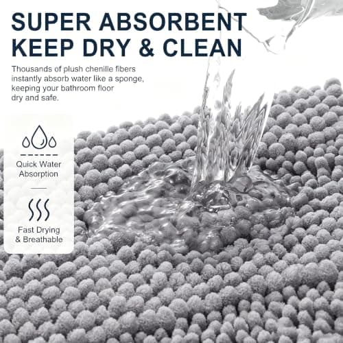Smiry Thick Small Chenille Bathroom Rugs 24x16, Absorbent Bath Mat, Grey — view 3