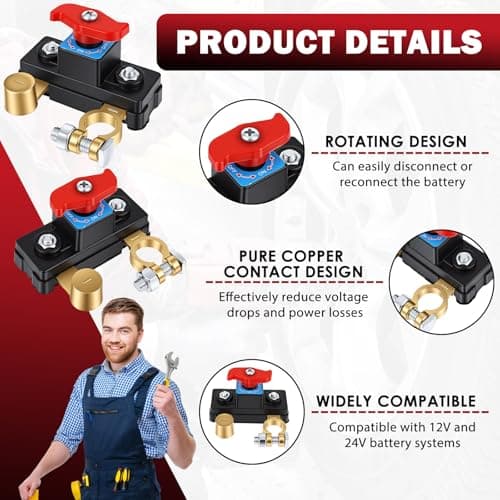 2Pcs Battery Disconnect Switch 12 V 24 V, Stable Transmission High Conductivity Car Battery Cut Off Switch Breaker Pure Copper Manual Rotary Battery Shut Off Switch for Car Truck RV Boat Power Control — view 4