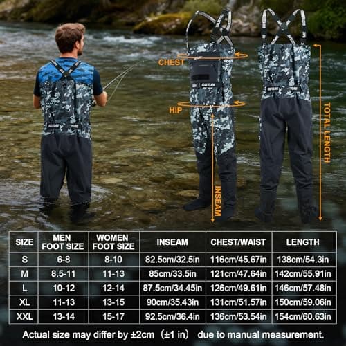 Goture 5 Layer Nylon Waterproof Breathable Chest Waders for Men, Camo, L — view 4