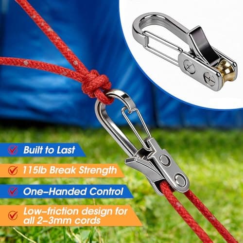 Nylon Rope Rollers 6 Pack, Tension Rope Ratchet Tightening Tool for Securing Tent Items, Cotton Rapid Ropes for Camping Accessories — view 2