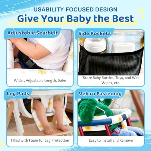 Portable Baby Shopping Cart Seat, High Chair Cover for Outdoor, One-Hand Installation Cart Seat Cover, Comfortable and Supportive Foam-Padded, Grocery Cart Baby Seat – Floral — view 2