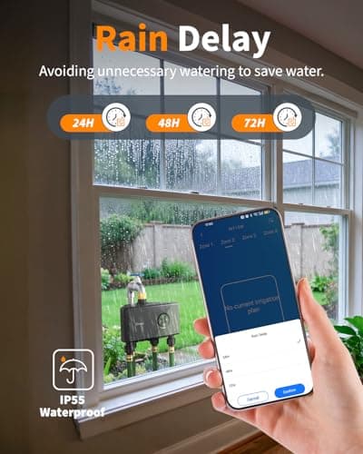 Diivoo 4 Zones WiFi Water Timer with Brass Inlet, Smart Sprinkler Hose Timer 4 Outlets Compatible with Alexa/Google Assistant, 24 Irrigation Plans, Rain Delay & Mist Mode for Garden Lawns — view 5