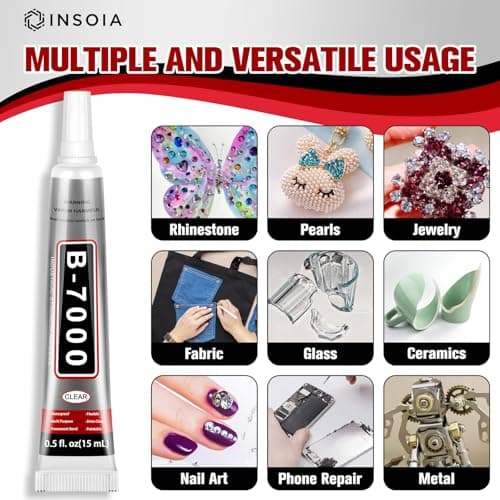 16 PCS 15ml B7000 Rhinestone Glue Clear – Super Glues for Bedazzling with Precision Tip, Quick Dry No Trace Flexible Adhesive for Jewelry Making, Nail Art, Fabric, Shoe, DIY Craft & Phone Repair — view 3