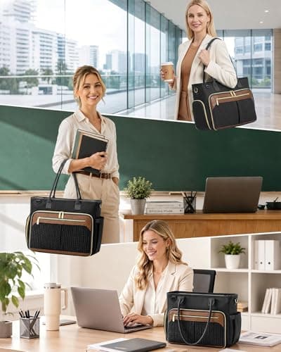 RAINSMORE Teacher Tote Bag for Women, 15.6 Inch Laptop Bag for Women with Insulated Lunch Compartment, Professional Teacher Bags Womens Briefcase for Office, College, Nurse, Black