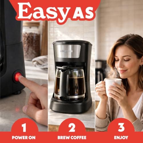 Gourmia 12 Cup One-Touch Coffee Maker – Pause and Serve with Automatic Keep Warm, Easy View Water Window, Compact Design, Stainless Steel Accents, Black — view 8