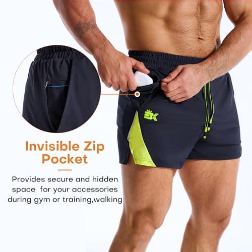 BROKIG Men's LightArmor Bodybuilding Gym Shorts with Zip Pocket,3" Quick Dry Summer Running Shorts for Workout Tennis(Navy Blue,Small) — view 7