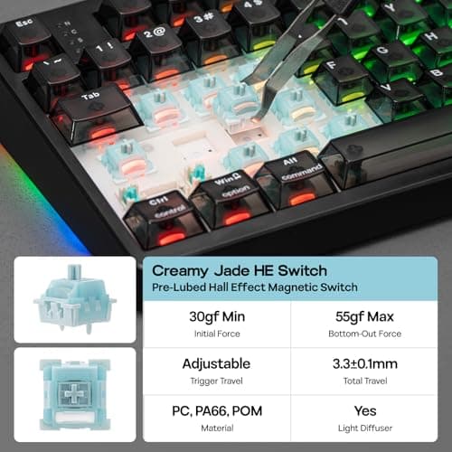 EPOMAKER HE108 Wireless Hall Effect Keyboard, 8K Polling & 0.125ms, SOCD & Snap Key, 10000mAh, Adjustable Trigger, Shine Through Keycap&RGB, Thocky Gasket, Custom Software, Gaming Keyboard (Black) — view 5