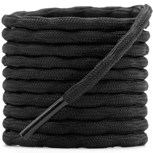 DELELE 2 Pair Round Wave Shape Non Slip Heavy Duty and Durable Outdoor Climbing Shoelaces Hiking Shoe Laces Shoestrings, 01 Black, 63 Inch (160cm)