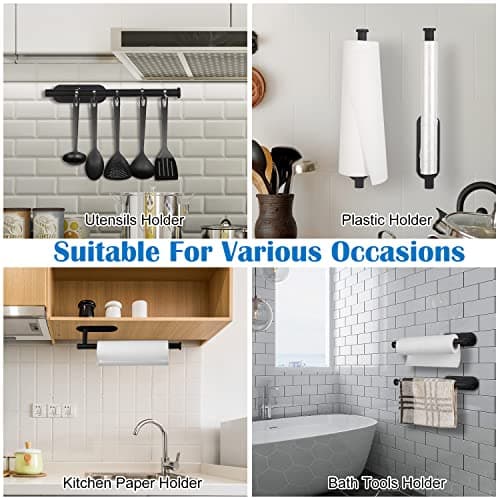 Paper Towel Holders for Kitchen,Paper Towels Bulk- Self-Adhesive Under Cabinet,Both Available in Adhesive and Screws,Stainless Steel Paper Towel Roll Rack (1, Bright Black) — view 4