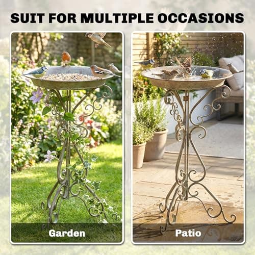 Outsunny 30" Tall Bird Bath with Bird Statue and Decorative Stand, Vintage Garden BirdBath Bowl Pedestal, Freestanding Bird Feeder for Garden Yard Patio, Cool Ash Green — view 5