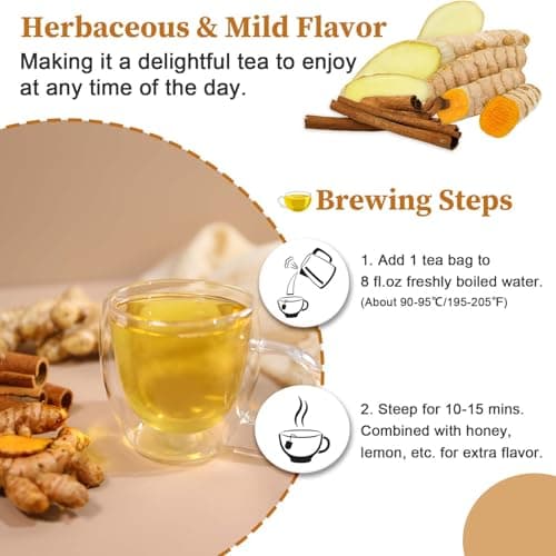 FullChea - Turmeric Ginger Cinnamon Tea Bags, 50 Count, 2g/bag - Premium Turmeric, Ginger, Cinnamon - Non-GMO - Caffeine-free - Aid Digestion & Boost Immunity — view 4
