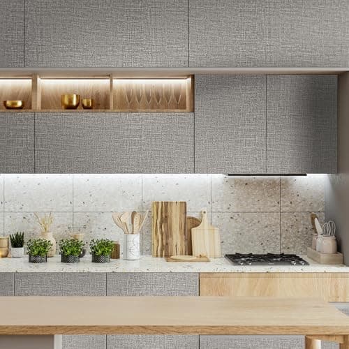 WADILE Grasscloth Peel and Stick Wallpaper 23.6in x 472in, Textured Contact Paper for Cabinets, Faux Linen Wall Paper Pull and Stick, Fabric Vinyl Wallpaper Self Adhesive Light Gray — view 4