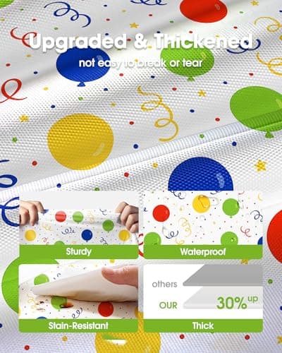 Pureegg Plastic Table Cloth Disposable 8 Pack, 54 x 108 Inch TableCloths, Picnic, Happy Birthday Decorations for Girls Boys, Baby Shower Party, Rectangle, Plastic Cover, Leakproof & Sturdy, Birthday — view 2