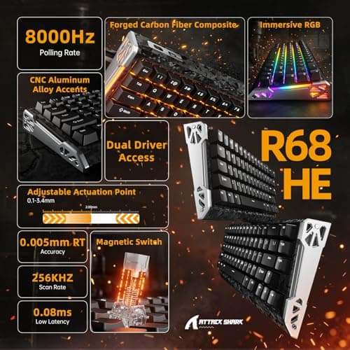 ATTACK SHARK R68HE 60% Wired RT 8K Mechanical RGB TKL Gaming Keyboard-Black