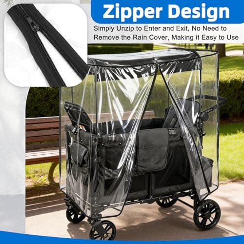 Rain Cover for The WonderFold W4 Original, W4 Elite and W4 Luxe Stroller Wagons, Waterproof, Windproof, Protect from Dust and Snow – Clear, Zipper Access Maximum Coverage (Stroller Wagon Not Included) — view 5