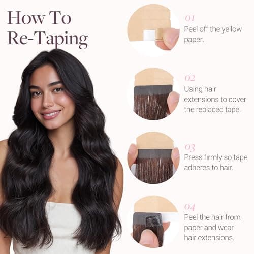 GOO GOO Tape in Hair Extensions Human Hair, 2 Dark Brown, 20inch 50g 20pcs, Skin Weft Seamless Invisible, Silky Straight with Thick Ends, Remy Human Hair — view 4