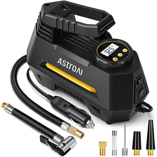 AstroAI AIRUN H Tire Inflator Portable Air Compressor Air Pump for Car Tires-Car Accessories, 9.8Ft Cord-12V DC-Powered Auto Pump with Digital Pressure Gauge, LED Light for Bicycle, Balloons, Yellow