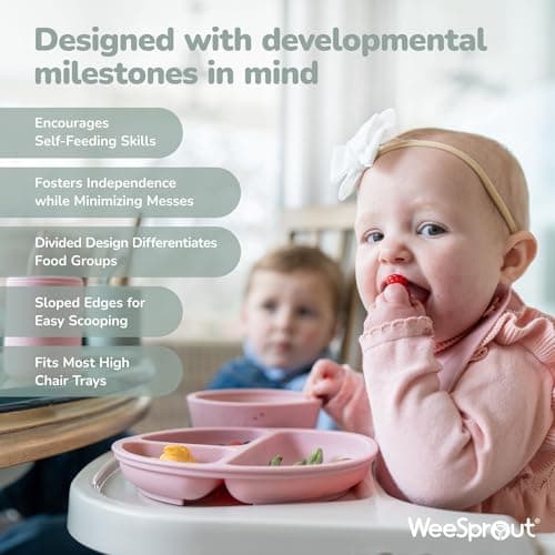WeeSprout Suction Plates with Lids for Babies & Toddlers - 100% Silicone, Dinnerware Stays Put, Divided Design for Picky Eaters, Microwave & Dishwasher Friendly, 3 Pack — view 3