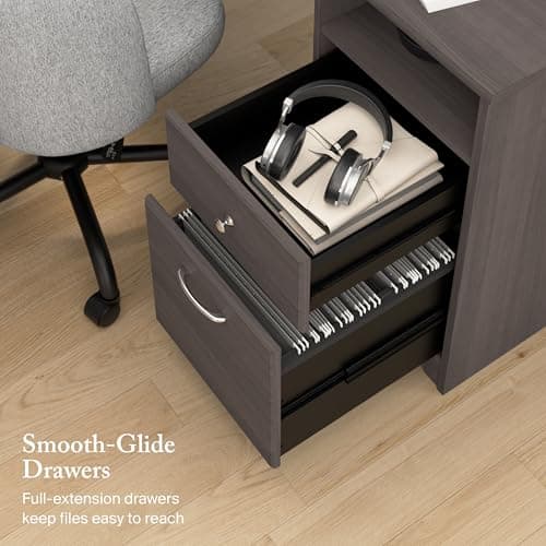 Bush Home Cabot 60W L Shaped Computer Desk with Storage in Heather Gray, 60-inch Corner Table with Drawers for Home Office Workspace — view 4