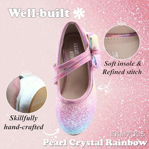 EIGHT KM Girls High Heel Dress Shoes Mary Jane Princess Wedding Party Pump Shoes EKM7035 Sparkle Glittery Crystal Pearl Bow Rainbow US Toddler Size 8 — view 3
