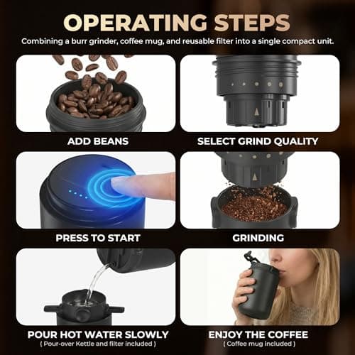 HAUSHOF Portable Electric Coffee Grinder, Travel Coffee Maker and Brewing Kit, Coffee Grinders for Home Use, Portable Pour Over Coffee Maker For Travel, Camping, Car — view 6