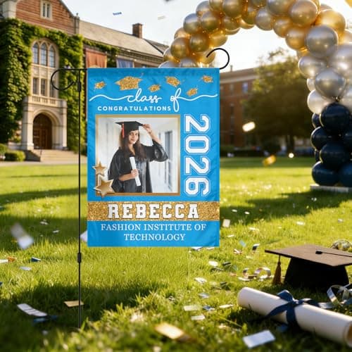 Personalized Graduation Garden Flag Class of 2026 - Custom Photo Name Double Sided Yard Sign for High School College Senior Party, Outdoor Welcome Banner Decoration (12x18 / 28x40 Inch) — view 5