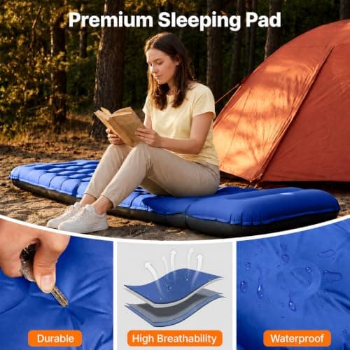 OGERY Sleeping Pad, Ultralight Inflating Sleeping Pad for Camping with Pillow Built-in Foot Pump, 6" Extra-Thick Reinforced Camping Pad for Hiking, Backpacking, Tent, Single,Blue — view 4