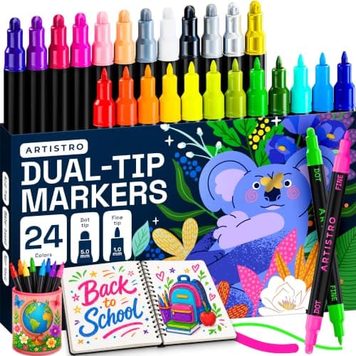ARTISTRO 24 Precision Dual-Tip Acrylic Paint Markers – Paint Pens Set with Dot & Fine Tips for Fabric, Rock, Glass, Wood, Coloring Books – Arts & Crafts Gift – Classroom Must Haves & School Supplies