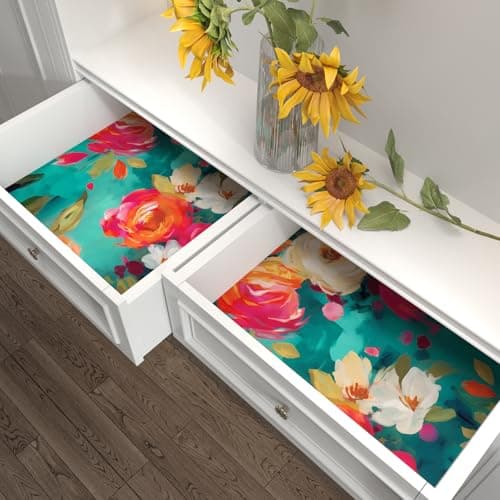 BOKEBEVE Floral Wallpaper Peel and Stick Boho Teal Blue 17.5 x 393.5In — view 5