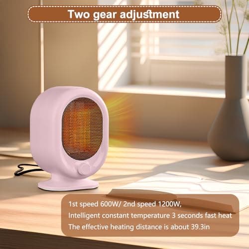 Mini Space Heater,1500W Small Desk Heater,2 Gears Adjustable,PTC Ceramic Heating,Tip-over & Overheat Protection,Fast Heating and Super Quiet Pink — view 2