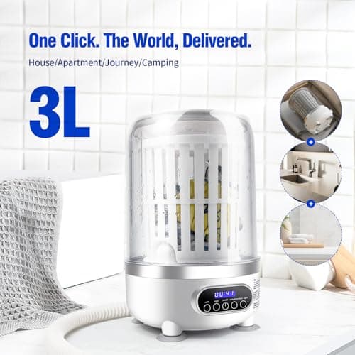 Portable Mini Washing Machine | Compact Deep Cleans Underwear, Baby Clothes, Small Laundry | Type-C, Spin-Dry & UV /4000 mAh Battery (3L-WHITE) — view 3