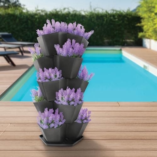 Tierra Verde 5-Tier Large Stackable Modular Planter in Black — view 2