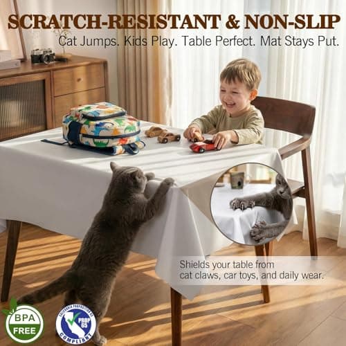Heavy Duty Table Protector Pad with Flannel Backing for Dining Room, Waterproof Vinyl Tablecloth Easy to Clean & Trim, Scratch & Heat Resistant Table Cover, Reusable Pad 72" x 54" Rectangular — view 5