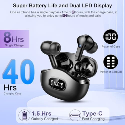 Wireless Earbuds, Bluetooth 5.3 Headphones Deep Bass HiFi Stereo, New Ear Bud with 4 ENC Noise Cancelling Mic, 40H Bluetooth Earbuds with LED Display IP7 Waterproof Wireless Earphones for Android/iOS — view 5