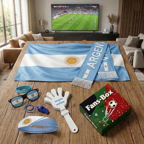 Soccer Fan Gear Set 2026-7 Piece Game Day Kit with Flag, Scarf, Glasses, Whistle, Clapper, Wristband & Headband in Gift Box - Watch Party & Stadium Essentials for Argentina — view 3