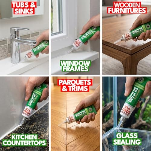 White Silicone Caulk - Easy Squeeze Caulking Tube, Silicone Sealant for Wood, Kitchen, Bathroom, Sink, Windows - Multi Purpose & Waterproof - 1.7 fl. oz (White) — view 4