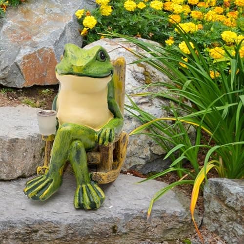 Solar Frog Garden Ornaments Outdoor, Home Decor Garden Frogs Figurine with Waterproof Led Lights Decorations for Patio Balcony Yard Unique Housewarming Gifts for Patio,Yard,Lawn Ornament — view 5