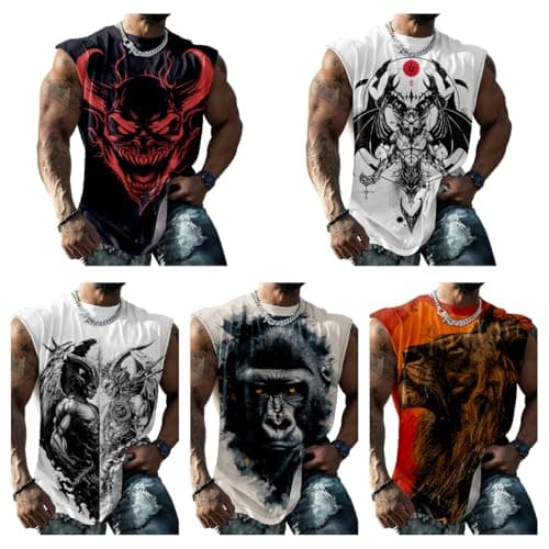 Mens Muscle Shirts Sleeveless Muscle Tank Top Summer Devil Graphics Novelty Bodybuilder Workout Gym Shirts Men Comfortable Tank Tops Suitability Cycling,Black Devil,M — view 3