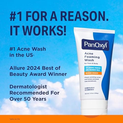 PanOxyl 10% Benzoyl Peroxide Acne Foaming Wash, Maximum Strength, Daily Acne-Fighting Face and Body Cleanser, Face Wash to Clear, Treat and Prevent Acne Pimples and Stubborn Breakouts, 5.5 Oz Tube — view 2