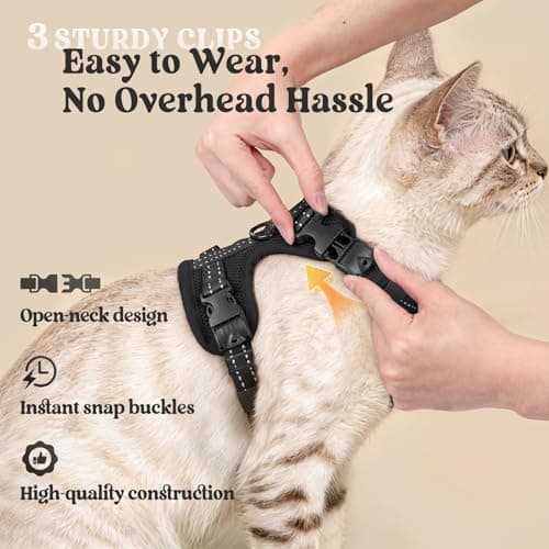 rabbitgoo Cat Harness and Leash, Easy-on with Neck Buckle, Black — view 3