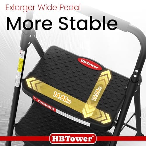 HBTower 4 Step Ladder, Step Stool Foldable with Wide Anti-Slip Pedal, Sturdy Steel Ladders for Home Adults Kitchen