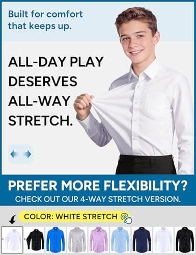 Marvelous World Boys' Long Sleeve Solid Buttoned Cuffs Dress Shirt Kids Casual Button Down Shirts White Size 8 — view 2
