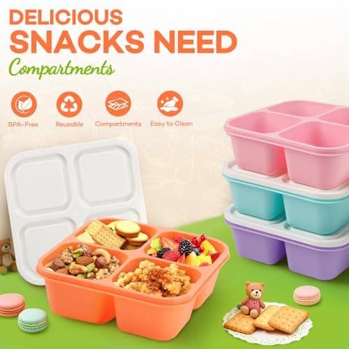 4 Pack Snack Containers Bento Box Adult Lunch Box, Meal Prep Container, Reusable Snack Box Lunch Containers Stackable for Work, Travel and Gym — view 3