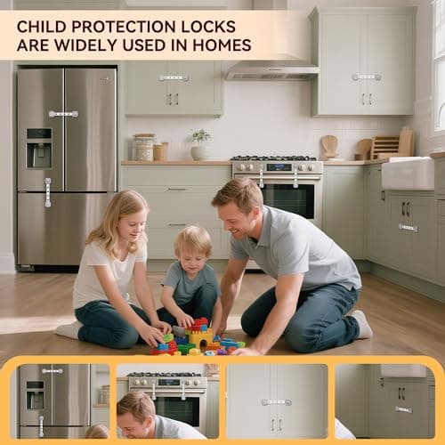 2 Pack Cabinet Locks/Refrigerator Locks Baby Proofing - Child Proof Locks for Drawer, Refrigerator, Fridge, Toilet Seat-No Screws or Tools Required (2 Pack-Grey Locks) — view 4